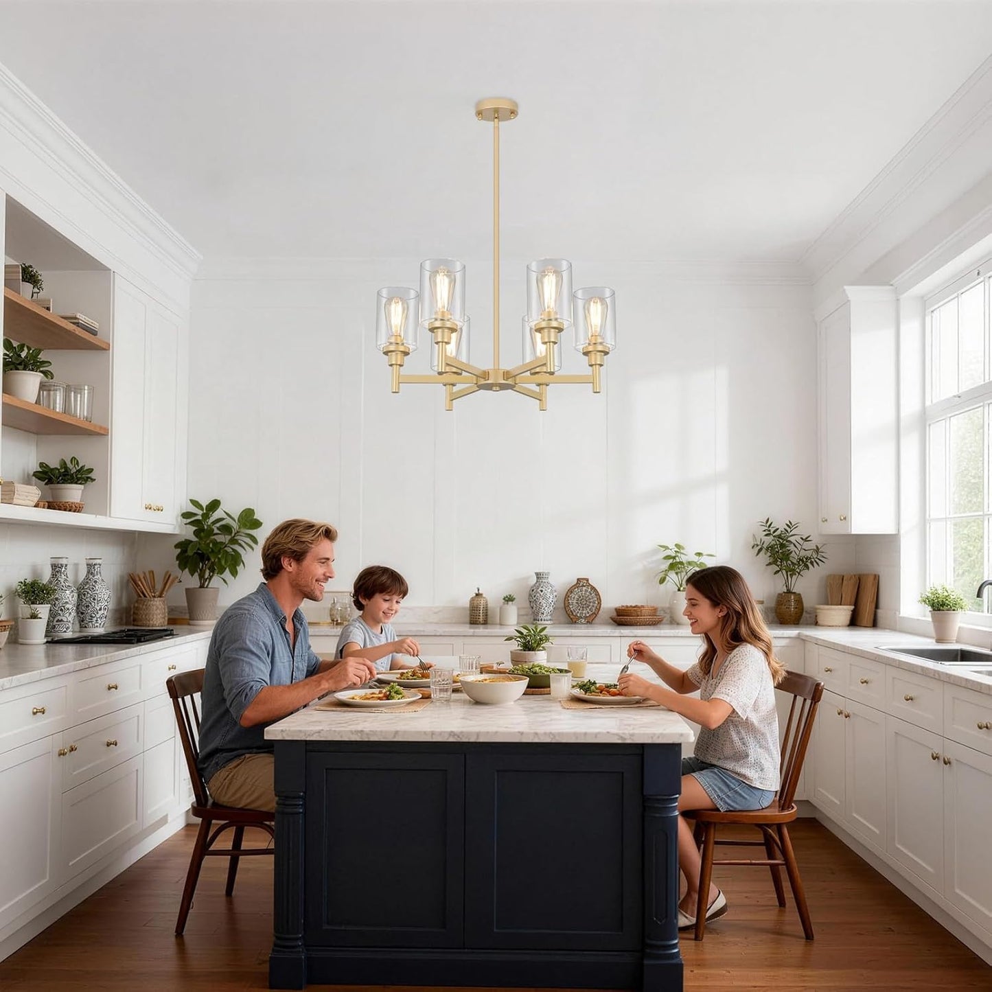 Candelabro dorado 6 luces para comedor cocina dormitorio