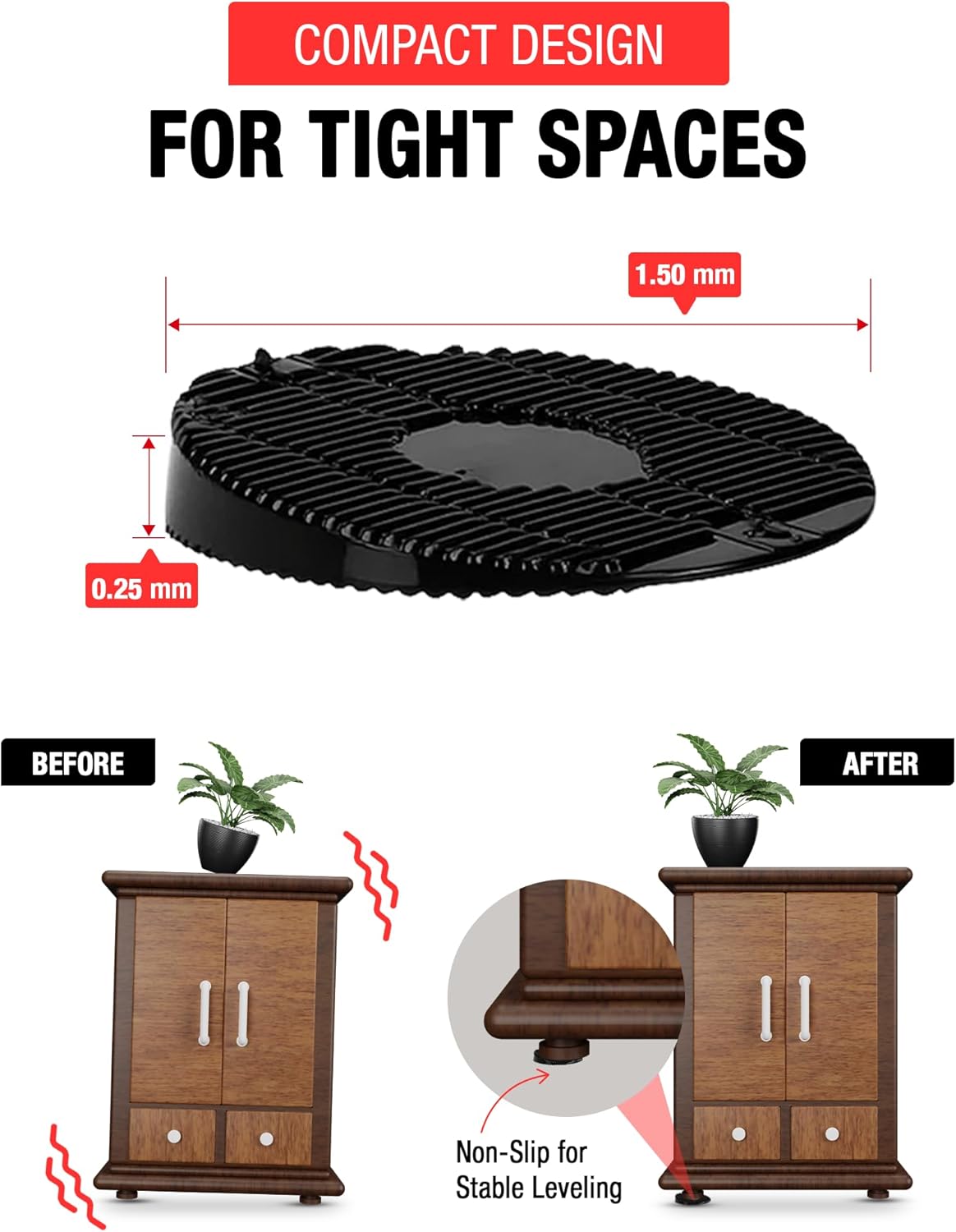 Cuñas plástico flexible para nivelar muebles antideslizantes