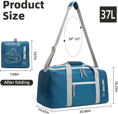Bolsa viaje plegable repelente agua cremallera 2 vías Azul