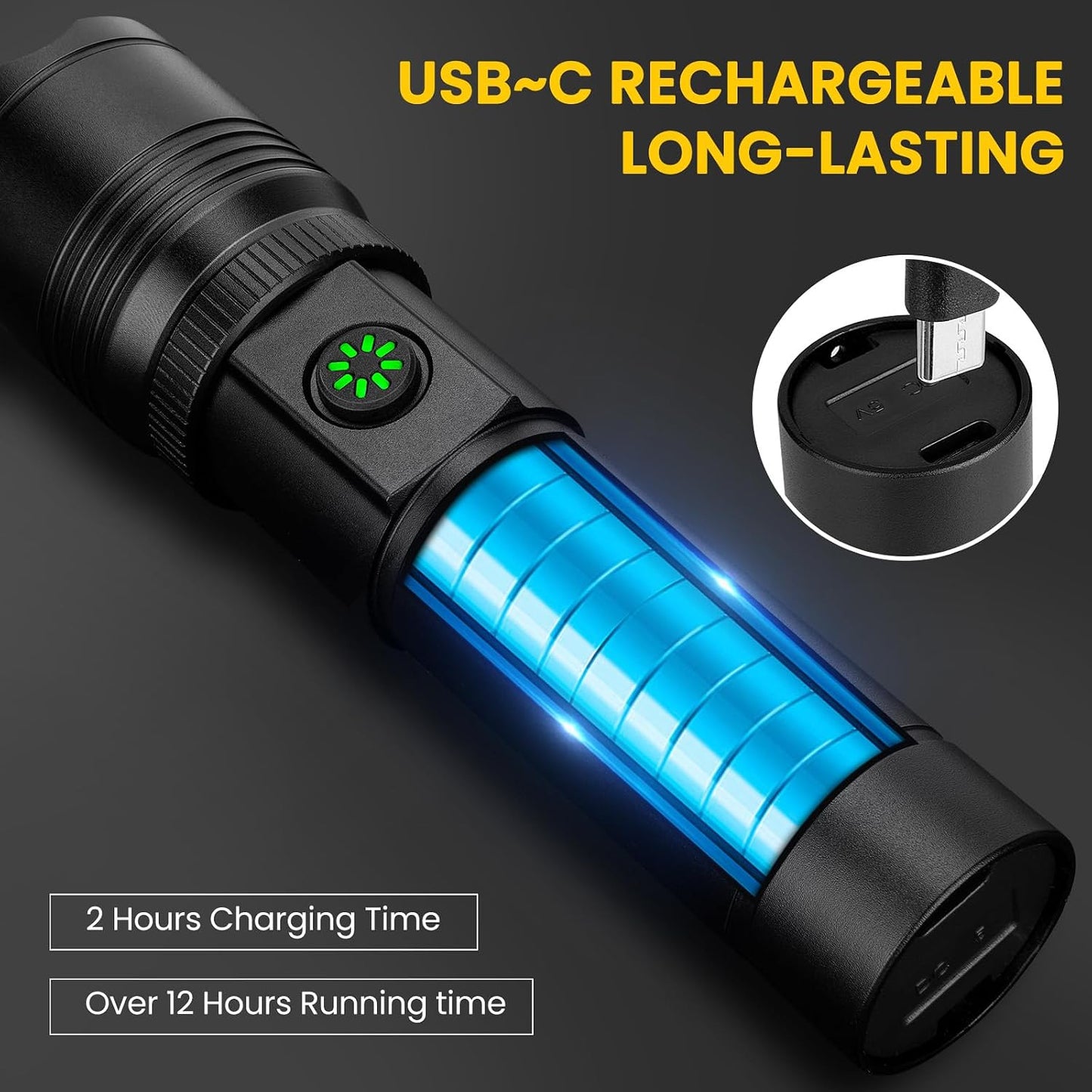 Linterna LED 99000LM recargable USB impermeable set 2