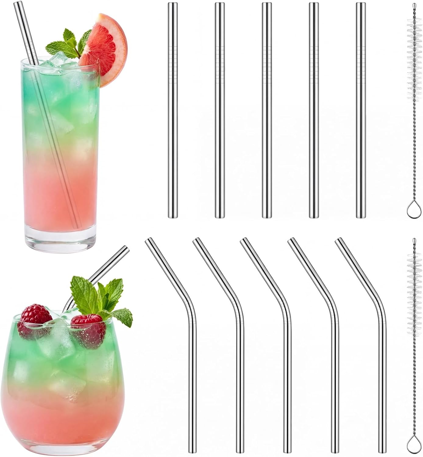 10 pajitas cortas de metal reutilizables para taza de café