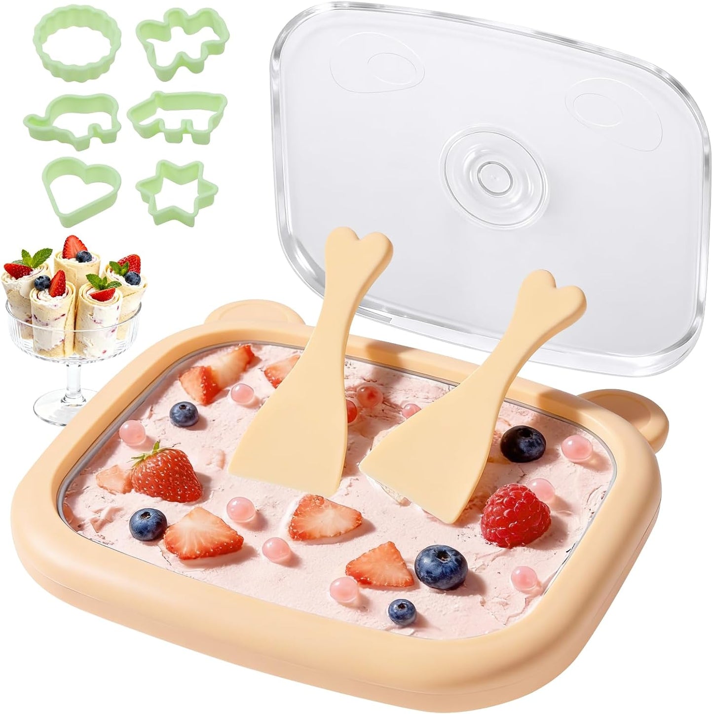 Kit maquina helado enrollado con bandeja tapa y 2 raspadores