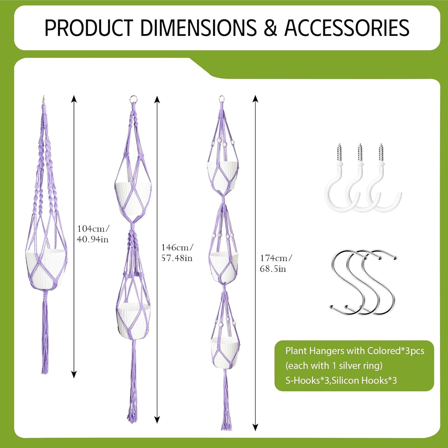 3 Pzas Perchas Macramé Cuerda Algodón Soporte Plantas