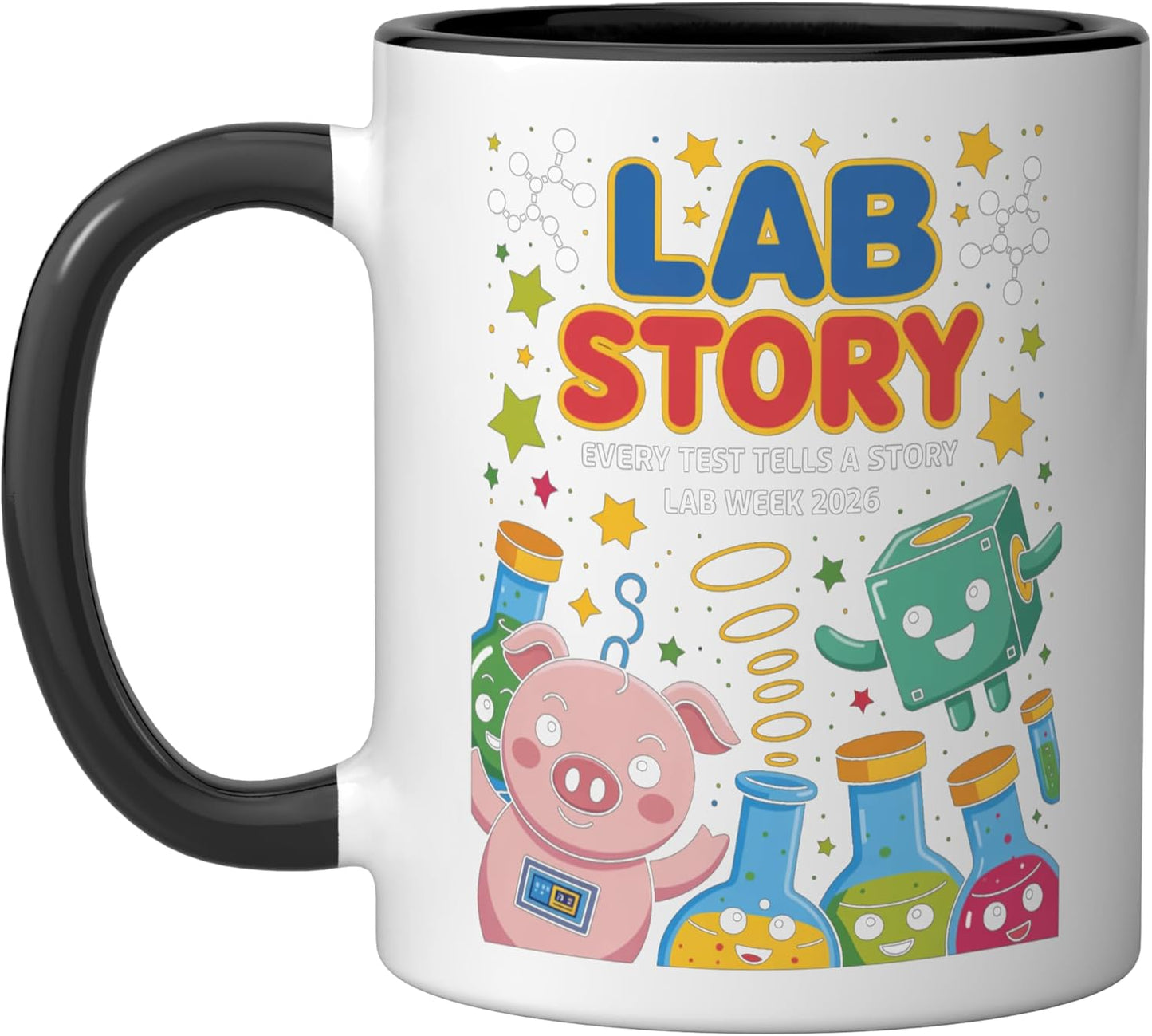 Taza de cerámica Lab Week 2026 color negro y blanco