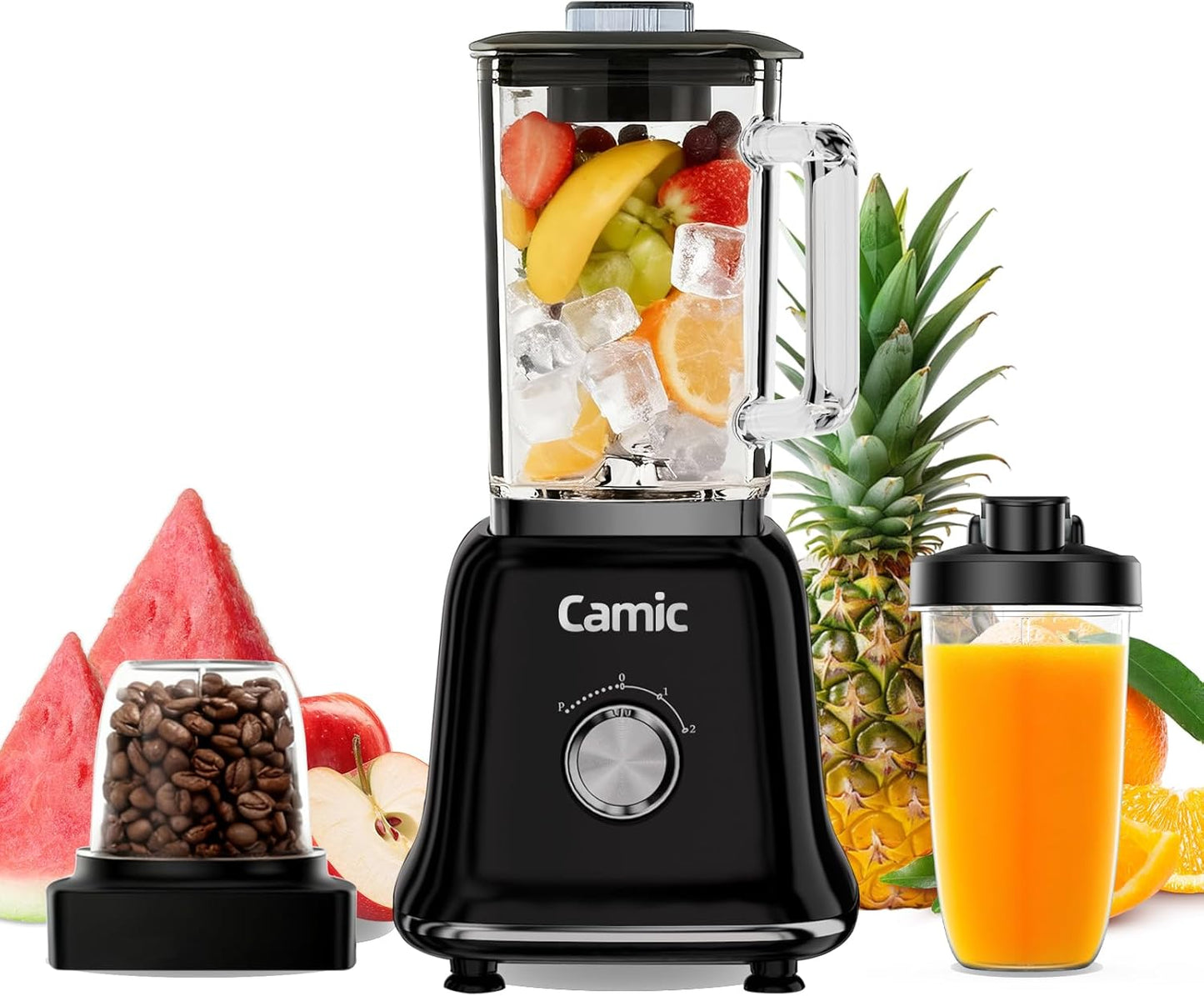 Batidora Vidrio 750W Procesador Alimentos Sin BPA Negro