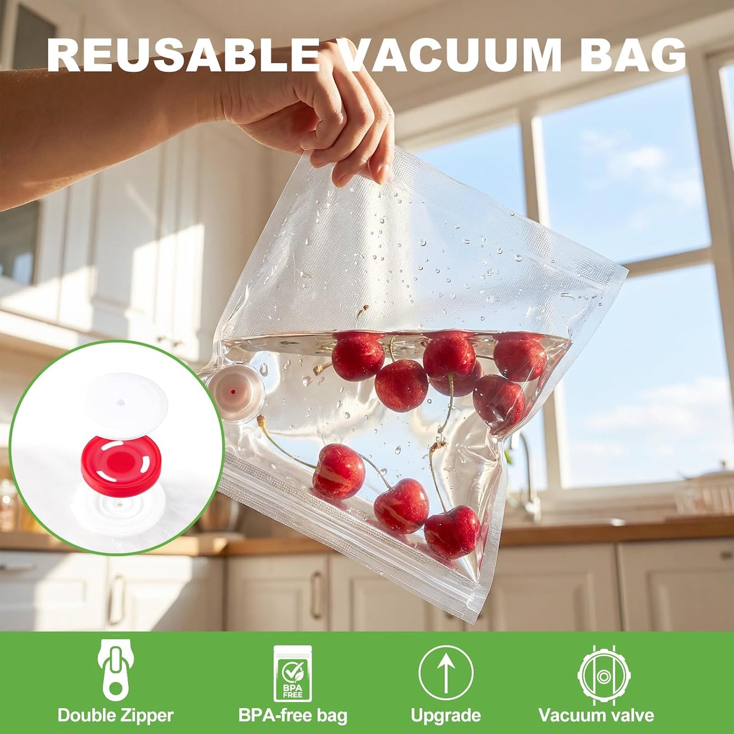 40 Bolsas Selladoras Al Vacío Reutilizables 8.3x8.7pulg