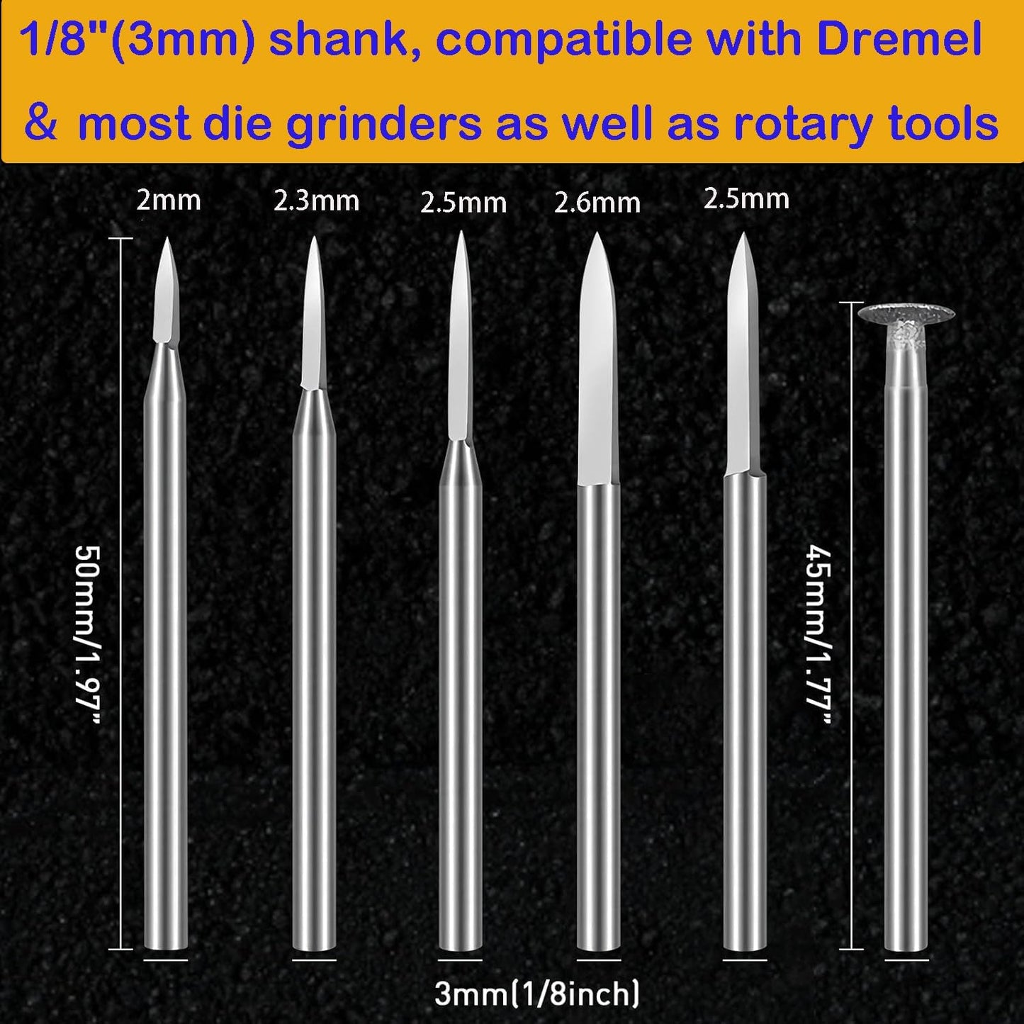 Set 6 Brocas Tallar Madera Vástago 0.118pulg Kit Grabado Dremel