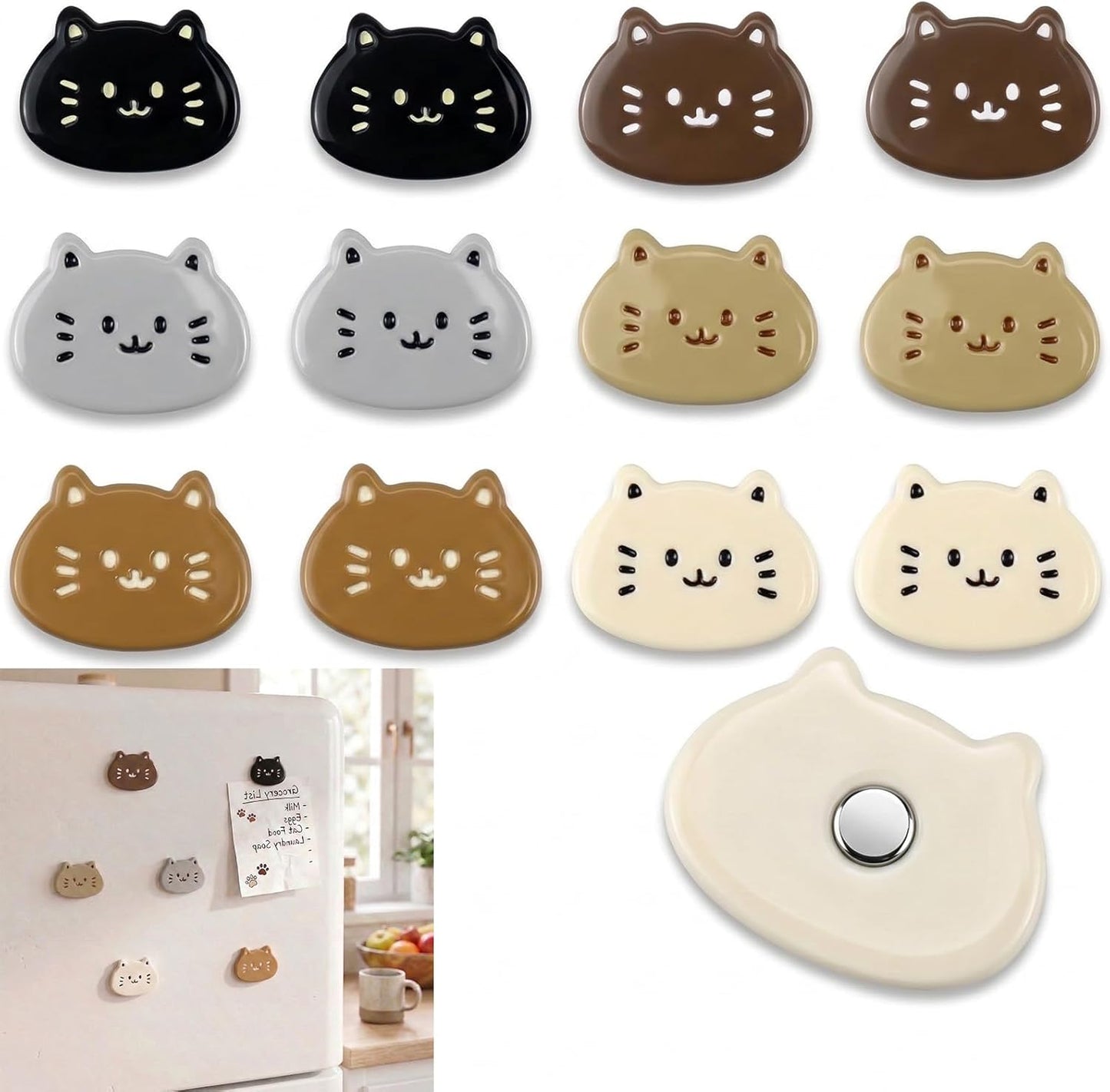 Imanes decorativos de resina en forma de gato para nevera, oficina y cocina