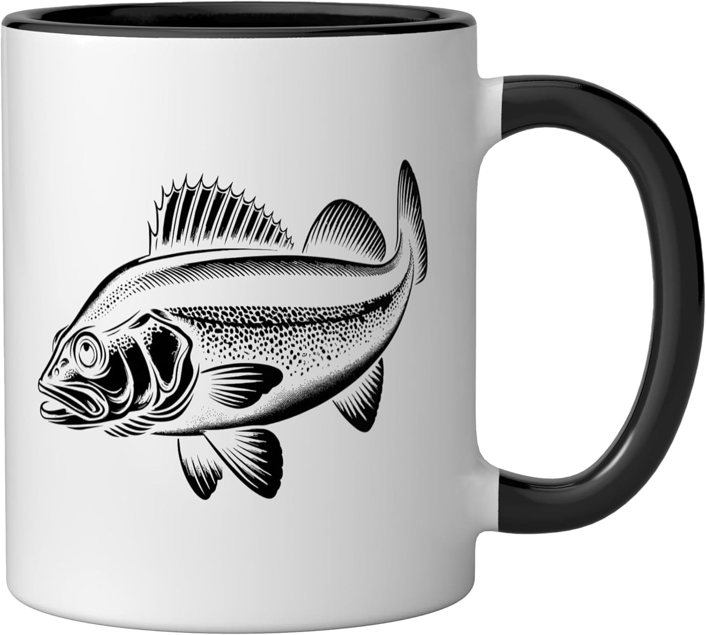 Taza Cerámica Pescador Walleye Negro/Blanco