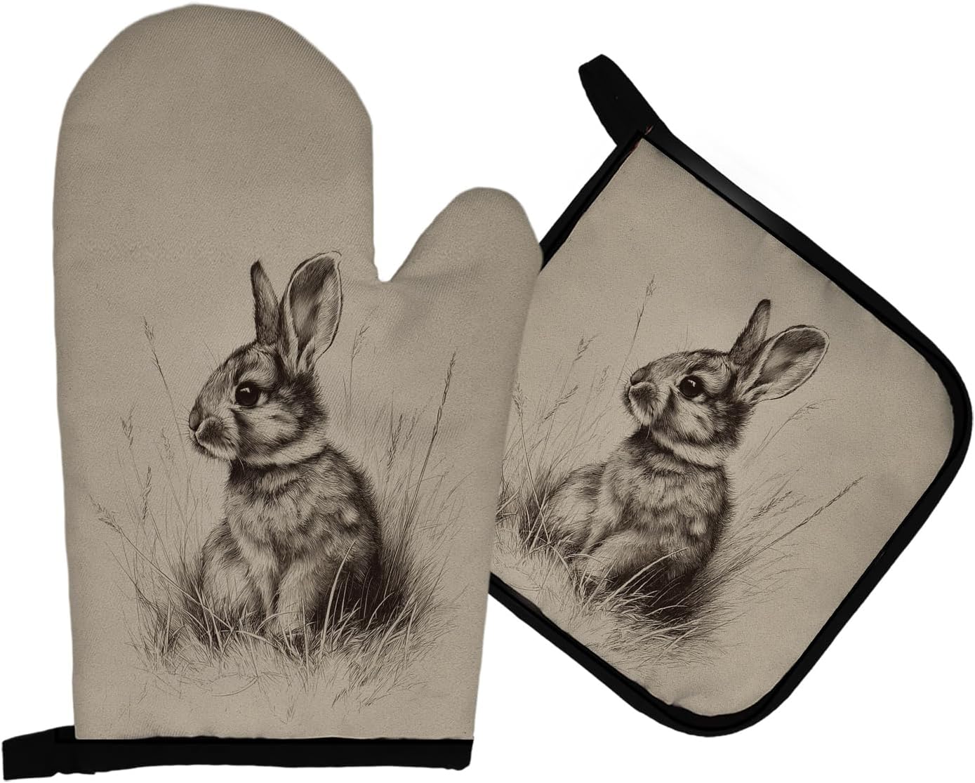 Juego de guantes de horno y soportes para ollas de conejo de Pascua