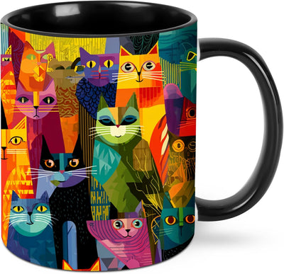 Taza de café con diseño de gato para mujer de cerámica 11 oz