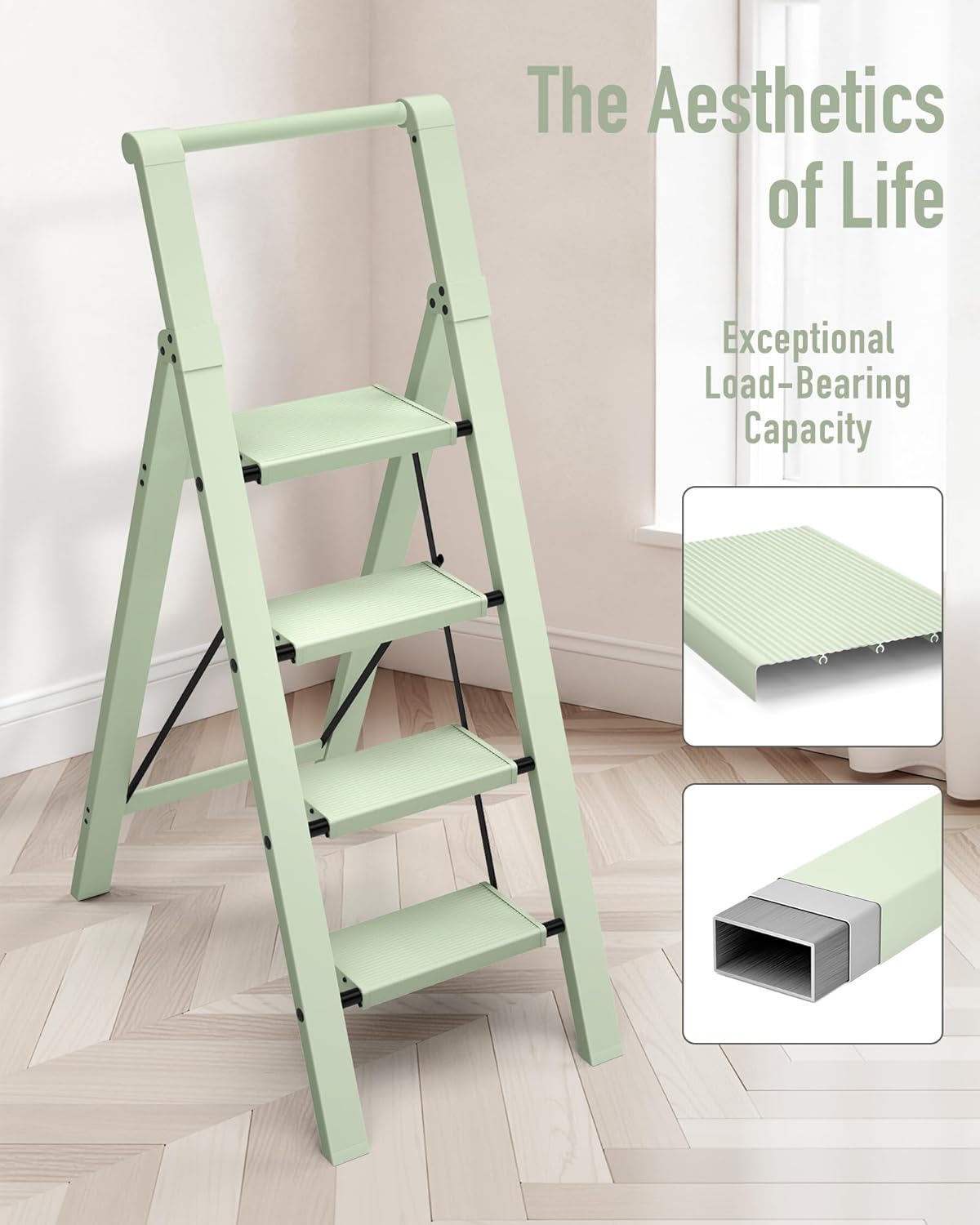 Escalera aluminio 4 escalones plegable 330lb oficina hogar verde