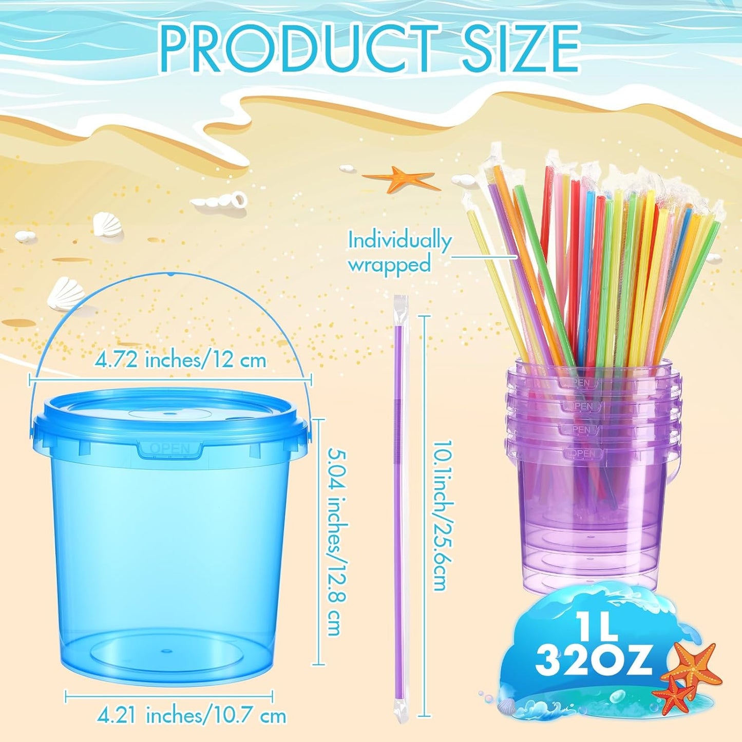 Pack 48 Cubos Plástico 34oz para Ron y Bebidas Neón