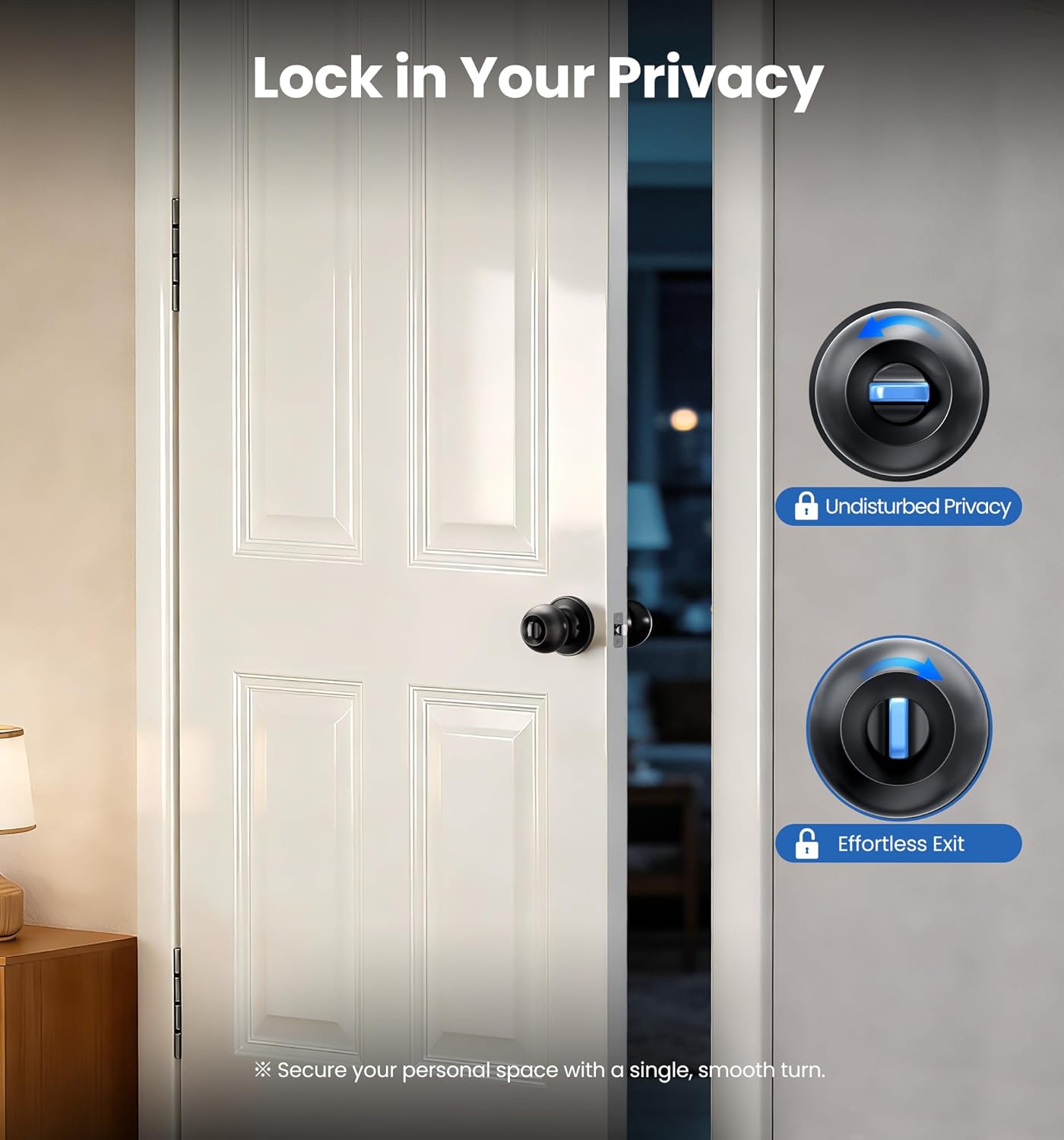 Pomo puerta con llave negro mate resistente seguridad