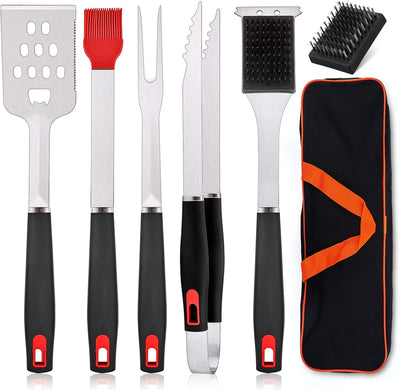 Set 7 accesorios parrilla acero inox con bolsa almacenamiento