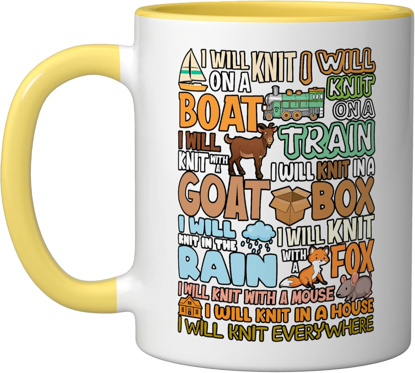 Taza cerámica para amantes del ganchillo humorística amarilla/blanca