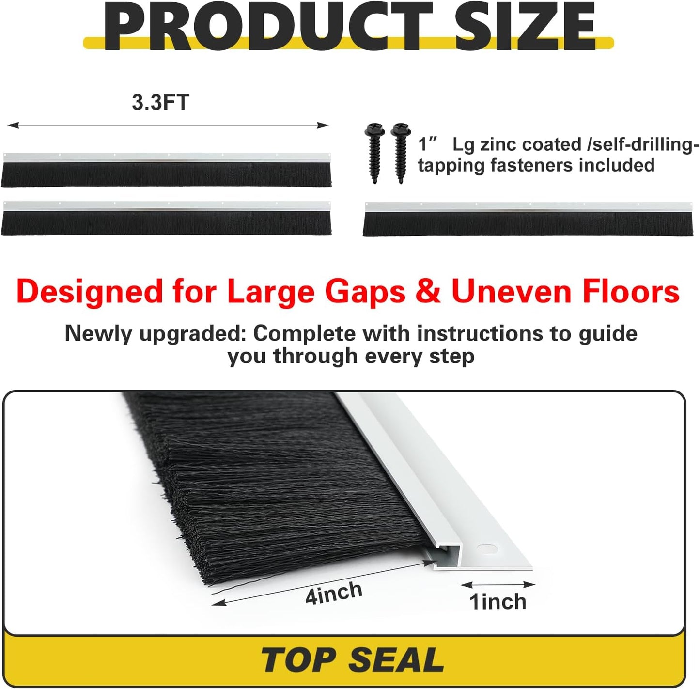 Sello cepillo garaje 4pulg 10ft resistente con riel aluminio