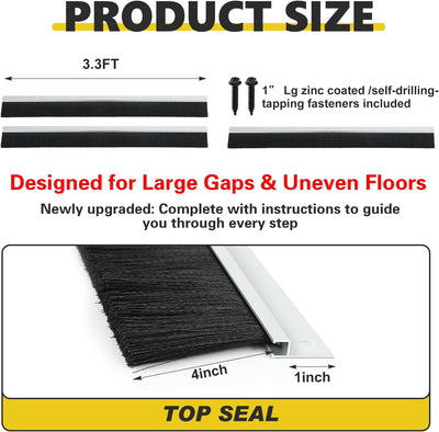 Sello cepillo garaje 4pulg 10ft resistente con riel aluminio