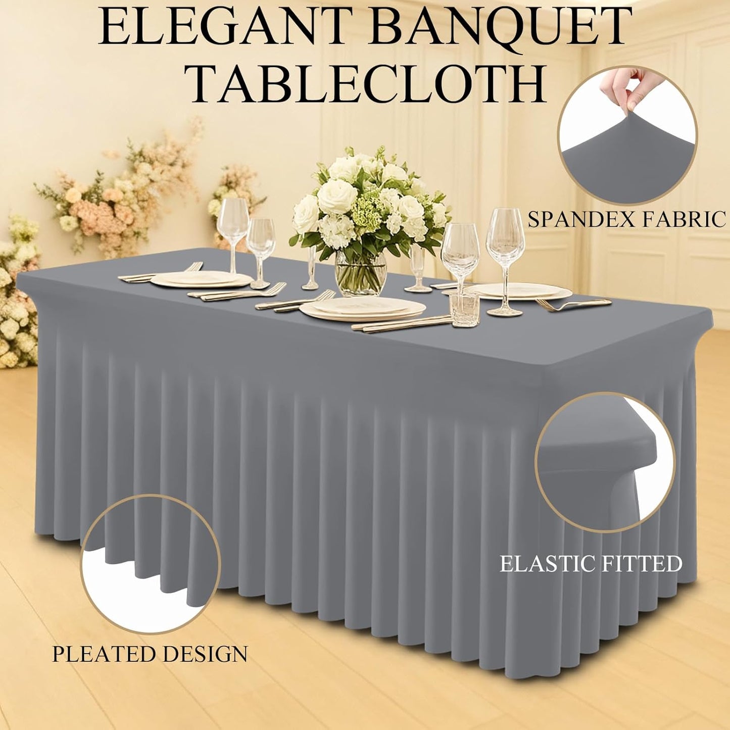 2 Manteles Elastano Ajustable 8ft Falda Mesa Resistente Gris