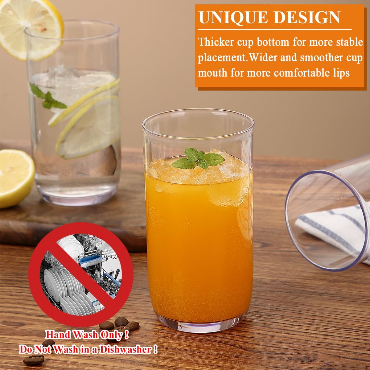 Set 4 Vasos Collins Plástico PET Transparente 14oz Reutilizable