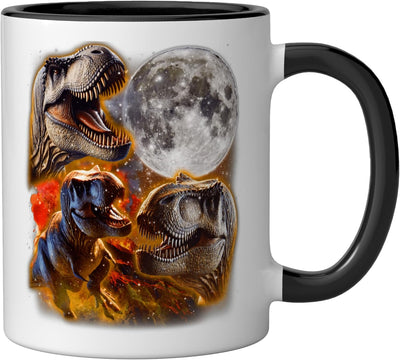 Taza Cerámica T-Rex Ladrando Luna 3 Lobos Parodia Negro/Blanco