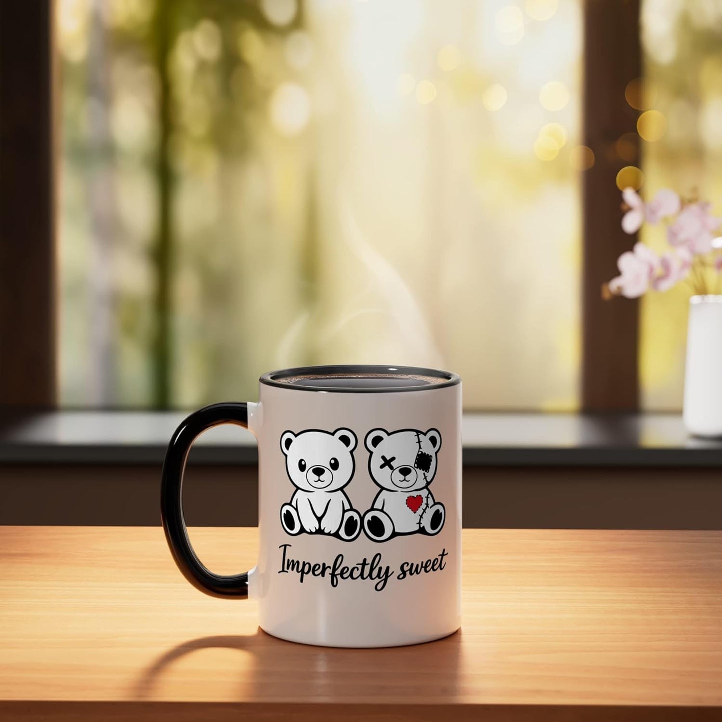 Taza de cerámica con osos lindos en negro y blanco