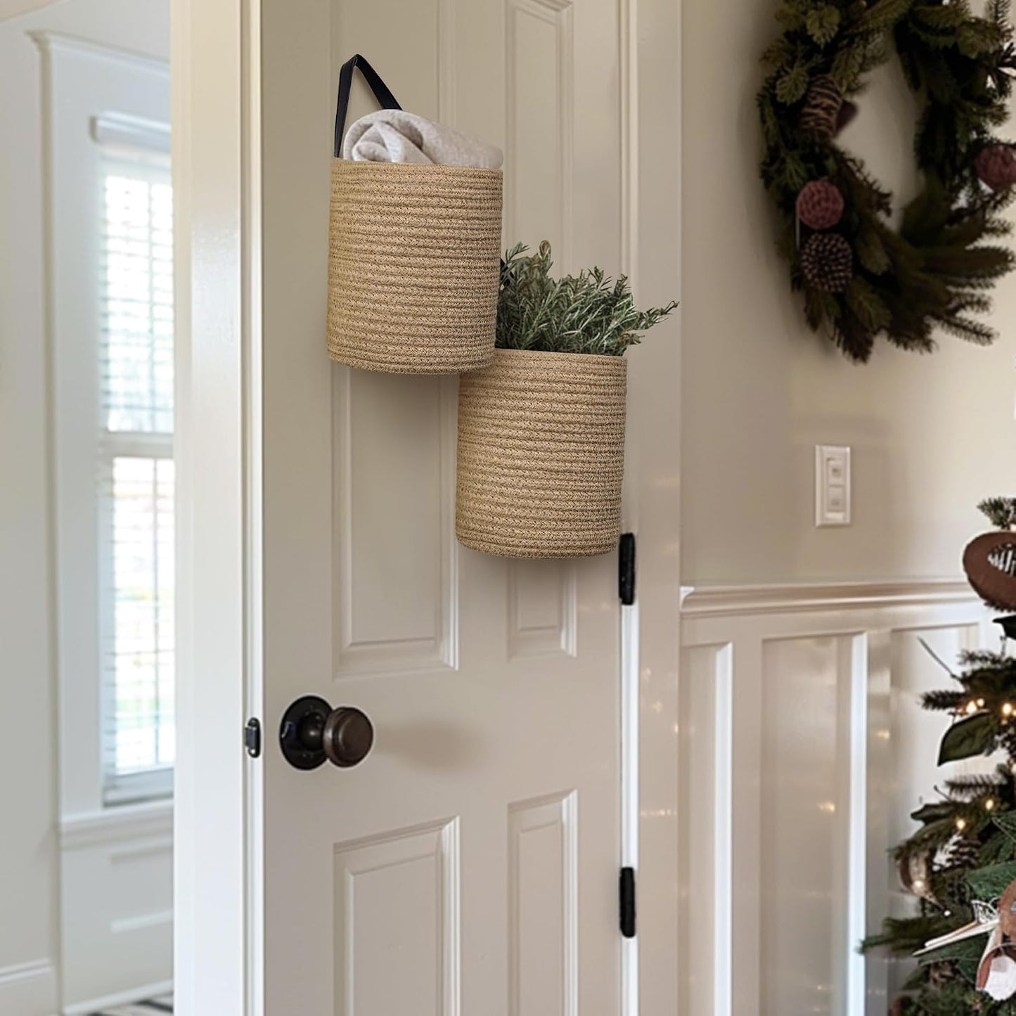 Cesta colgante mimbre 2 pzas para decorar y organizar