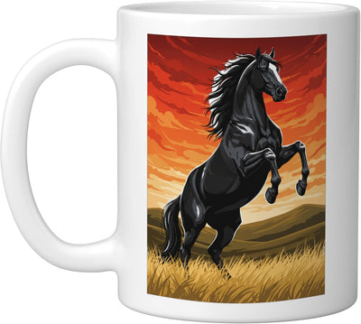 Taza Cerámica Arte Caballo Negro Alba Wy Blanco