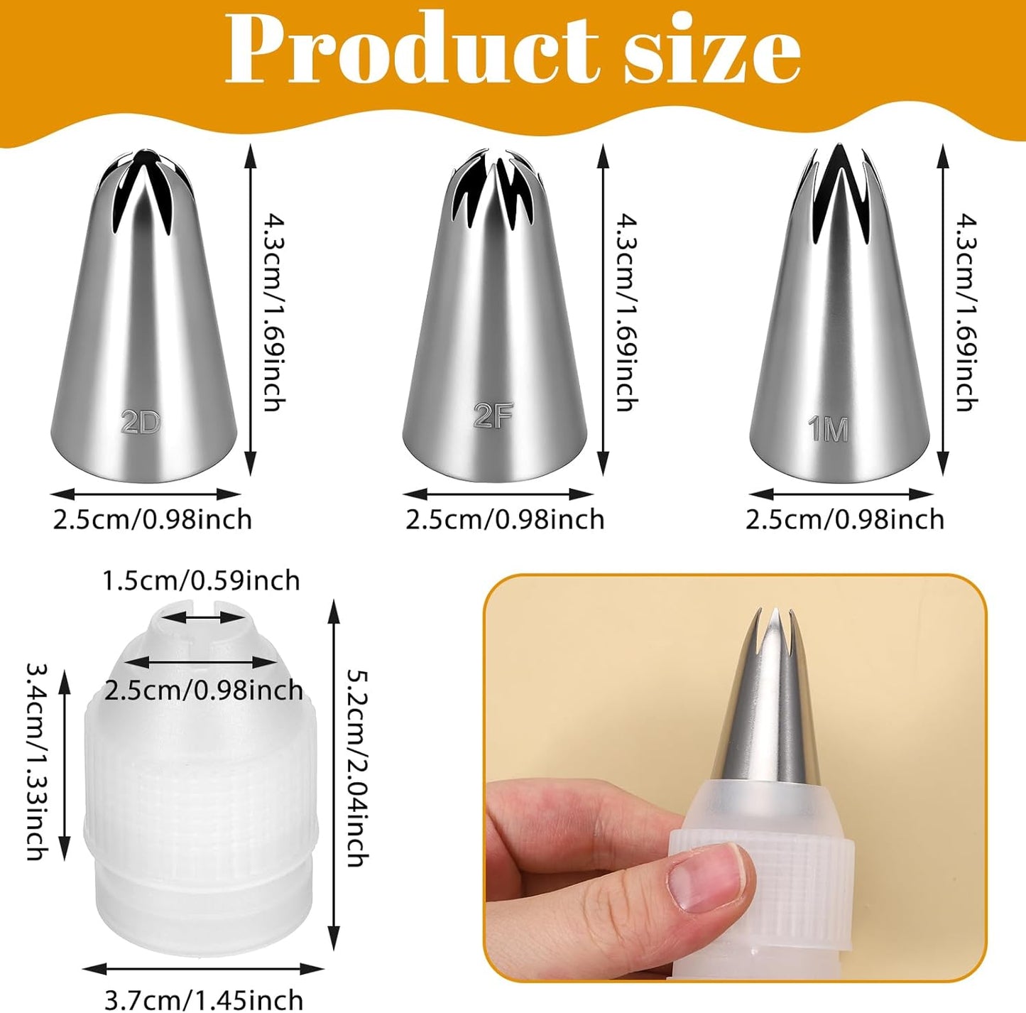 Juego de 3 puntas de glaseado para tartas 1M 2D 2F acero inoxidable