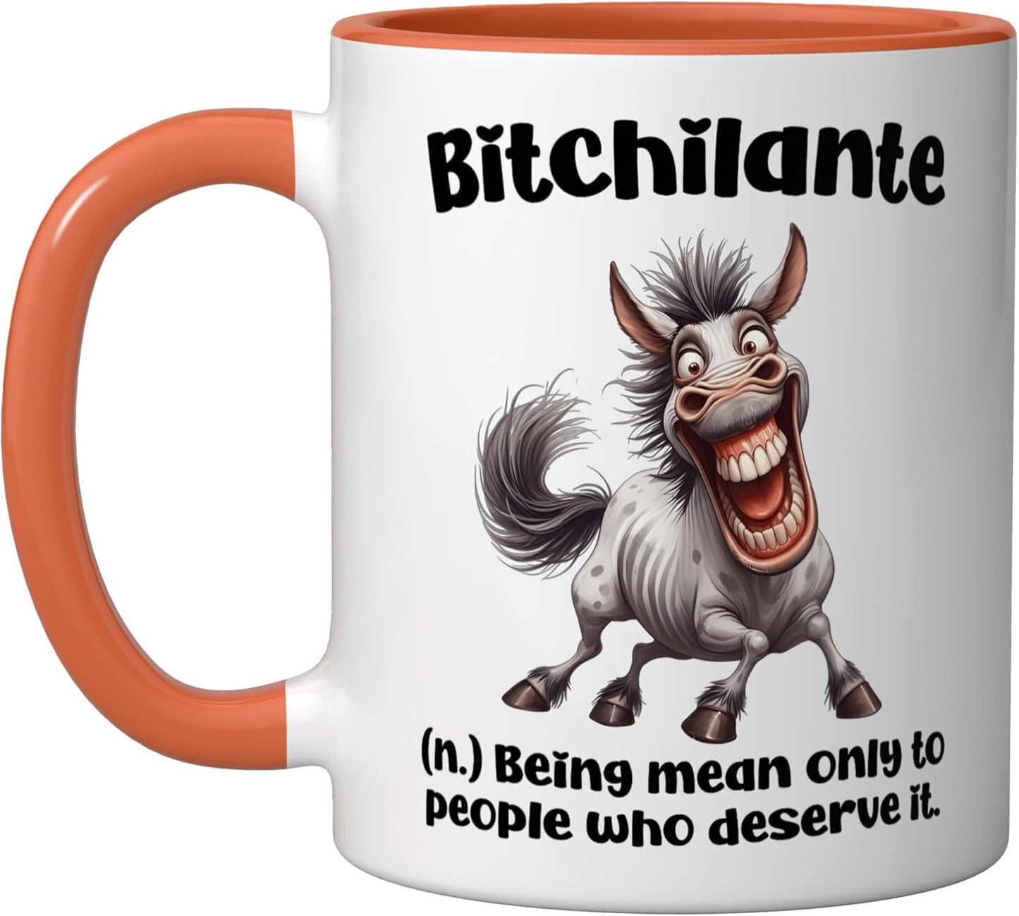 Taza de cerámica Bitchilante siendo mala solo con quienes lo merecen naranja/blanco