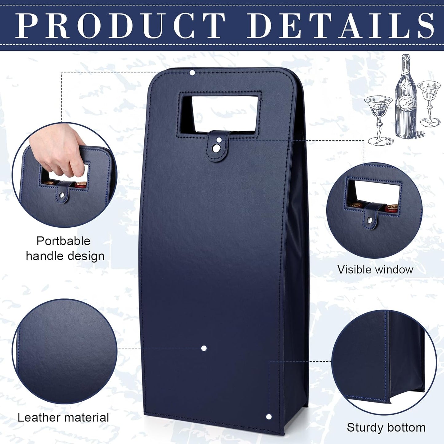 10 Bolsas Cuero para Botellas de Vino y Champán Azul