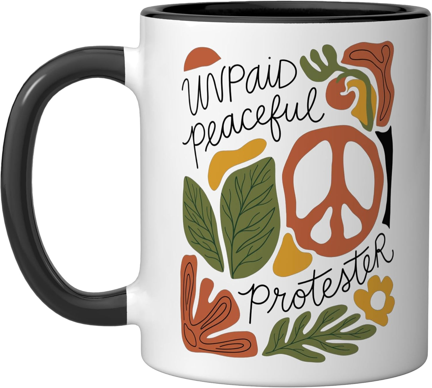 Taza cerámica boho botanical paz sin BPA negro/blanco