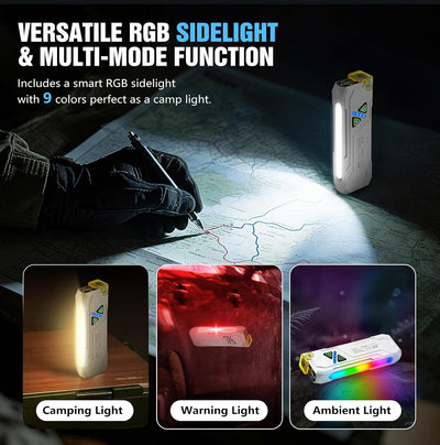 Linterna plana recargable 1000 lúmenes LED UV RGB magnética