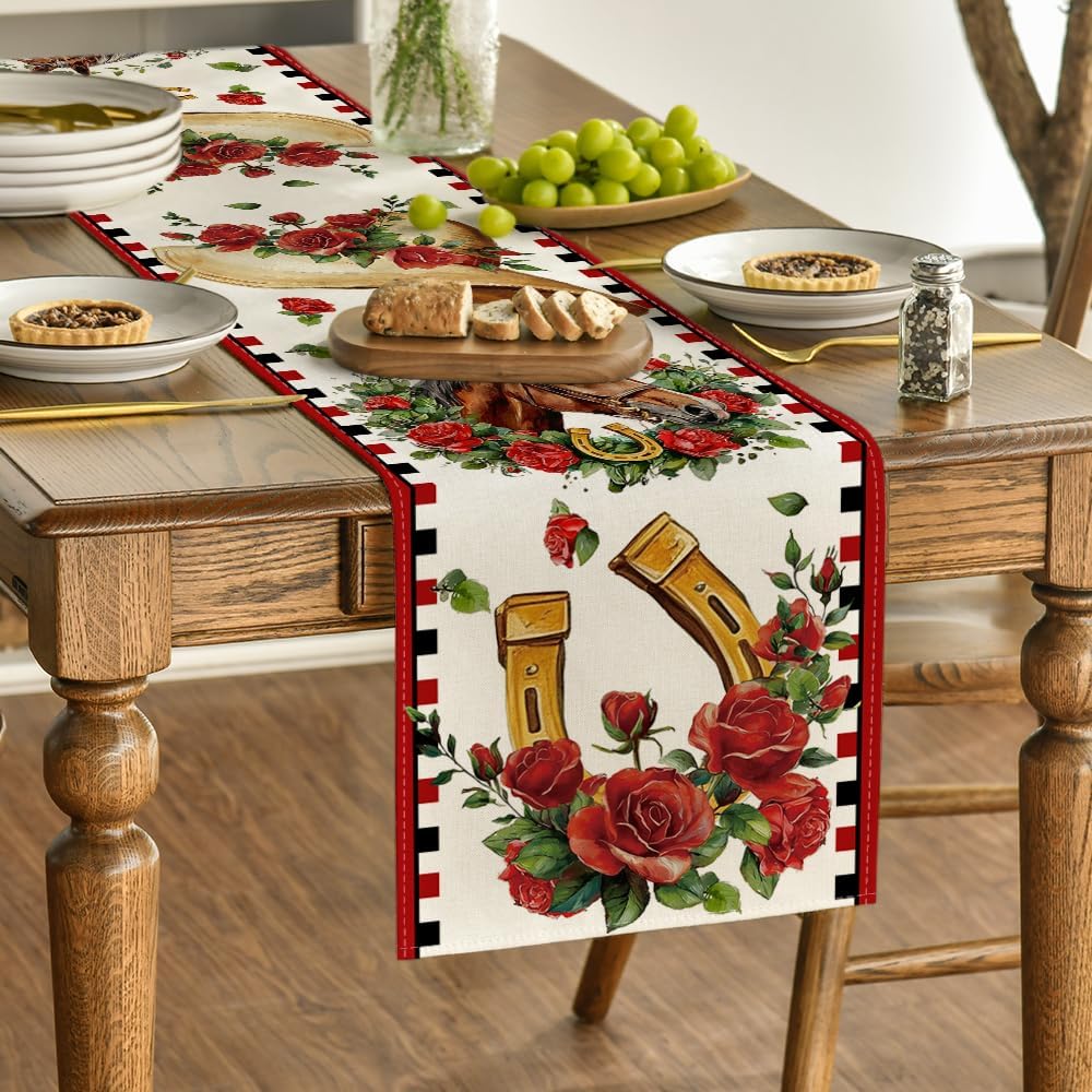 Camino de mesa con rosas de herradura Kentucky para decoración del hogar