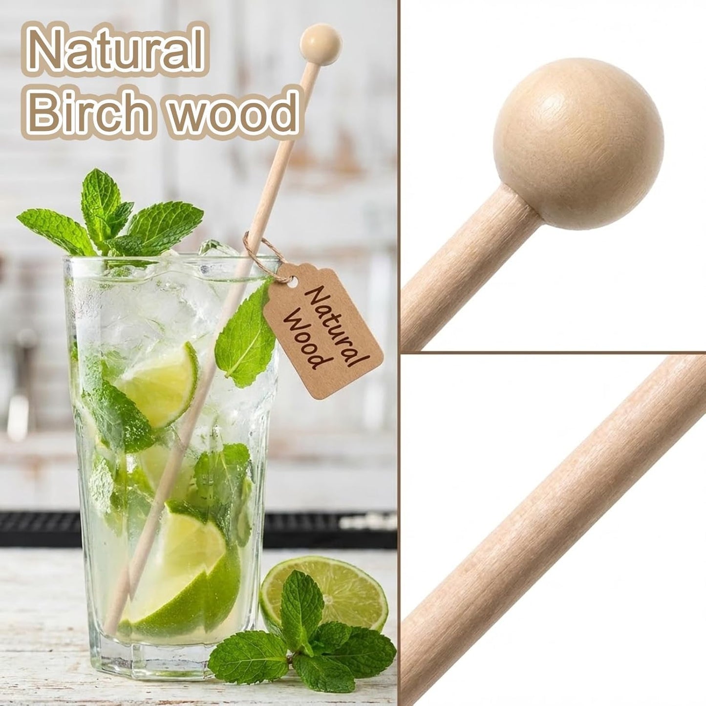 60 Palitos Madera 6pulg para Pastel Bola y Bebidas