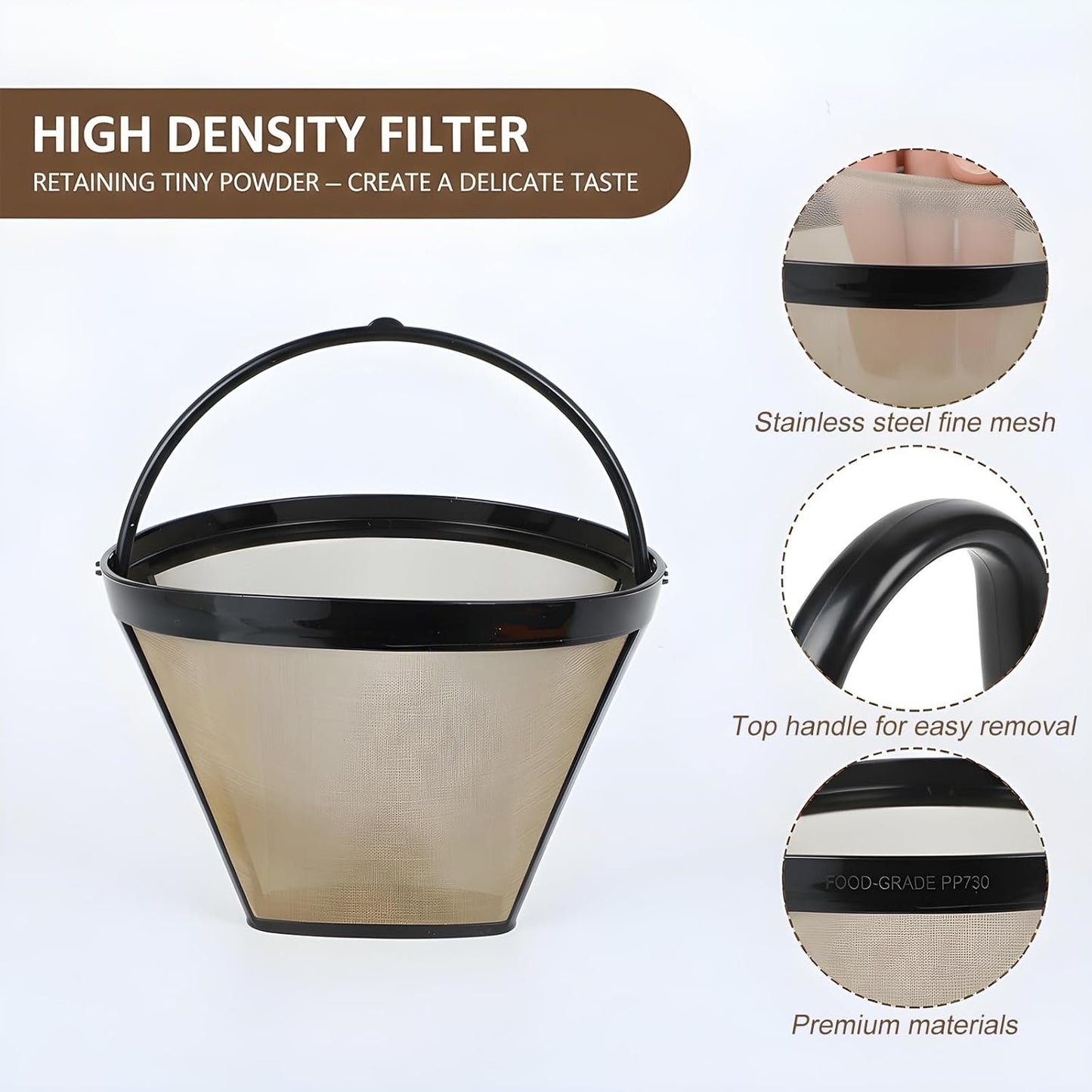 Cesta filtro reutilizable para cafetera con mango