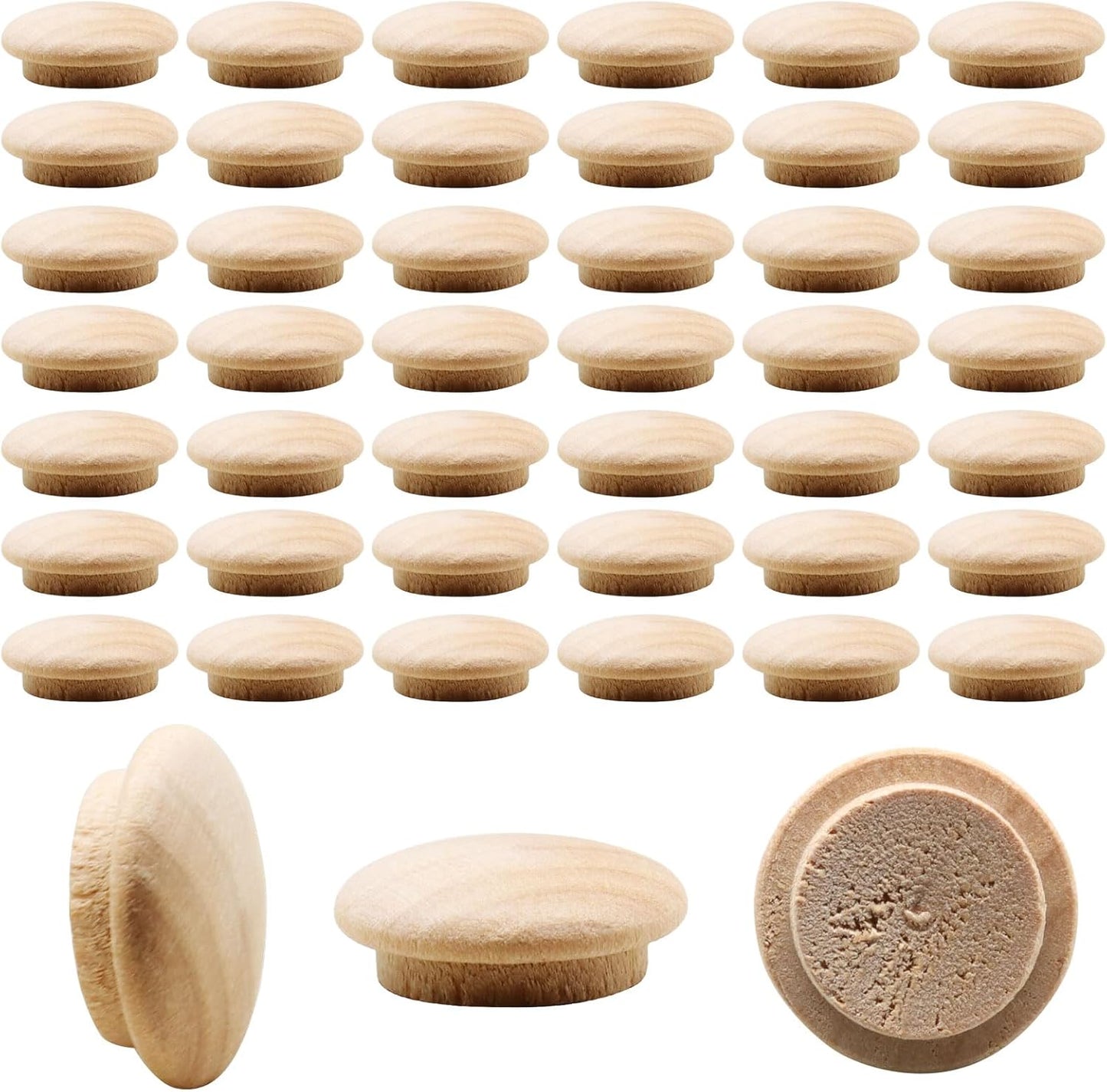 Pack 100 Tapones Madera Arce Rosca con Botón 1/2pulg