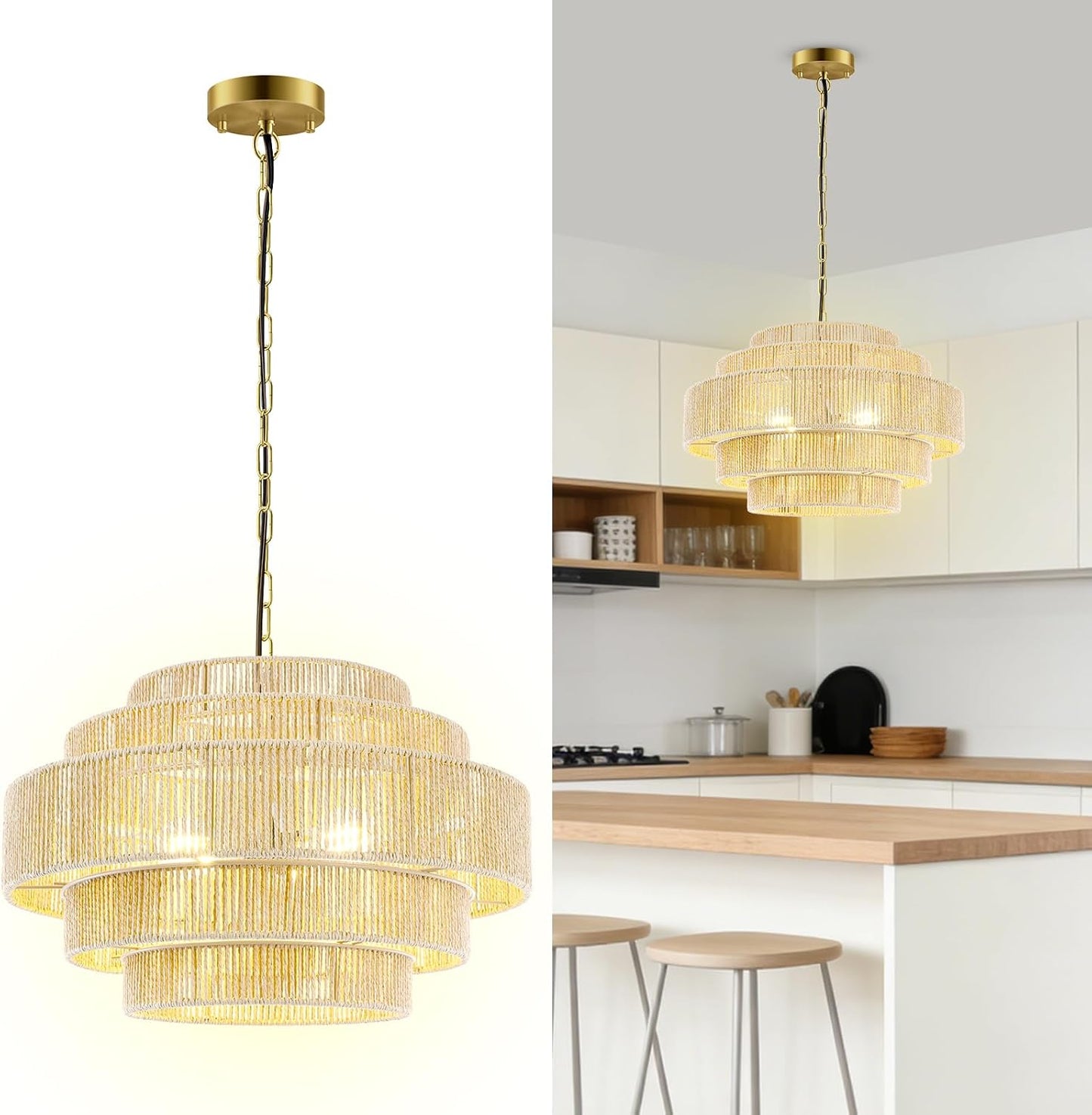 Lámpara colgante rattan boho 20pulg cocina comedor pasillo
