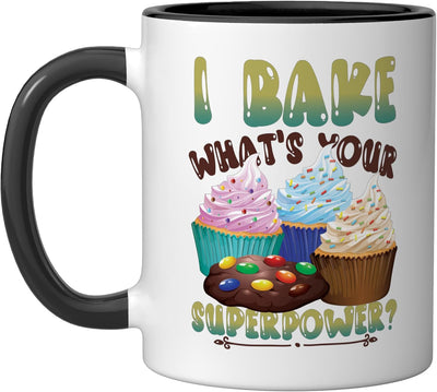 Taza cerámica para hornear I Bake What´s Your Superpower Negro/Blanco