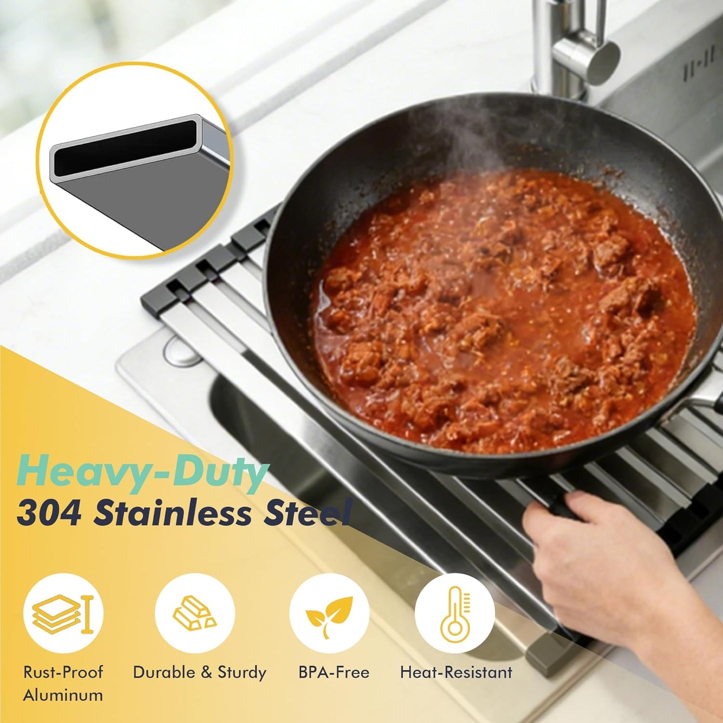 Escurridor cocina acero inox plegable con bordes silicona