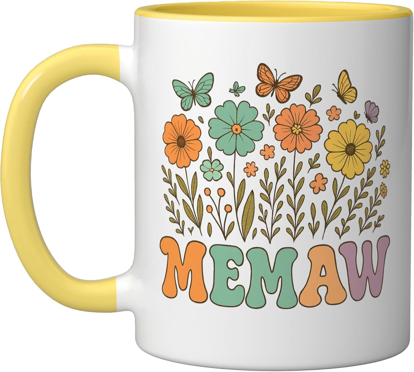 Taza cerámica Memaw con diseño flores silvestres amarillo/blanco
