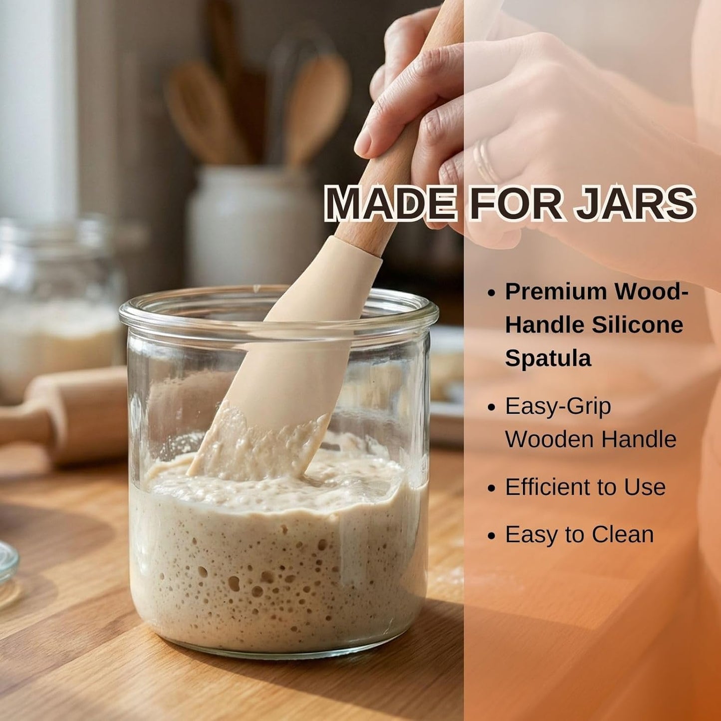 Espátula de silicona con mango de madera para tarro de 10.7 pulgadas