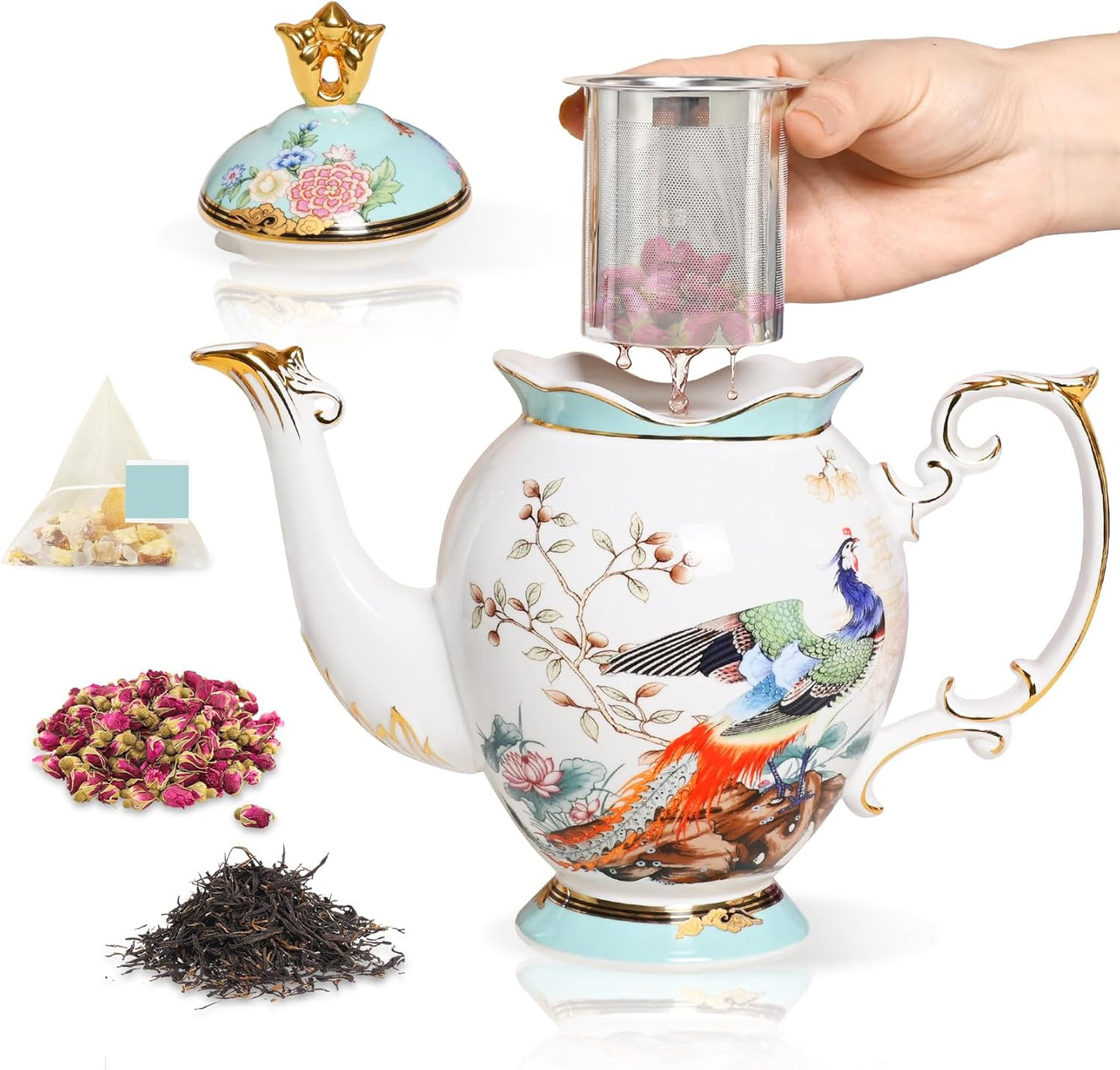 Tetera y taza de porcelana con filtro removible para 2