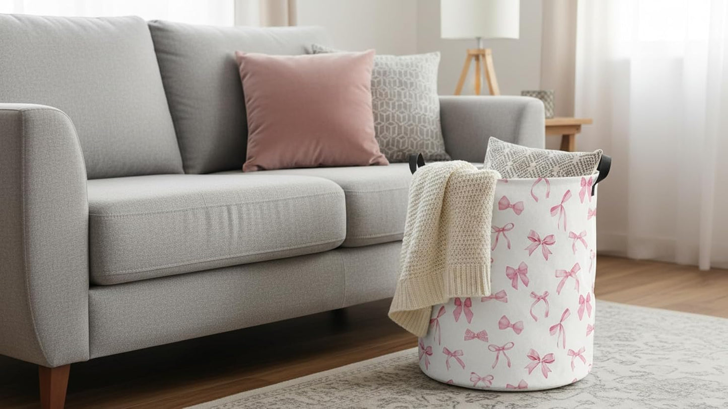 Cesta lavandería 19.7pulg impermeable lazo rosa