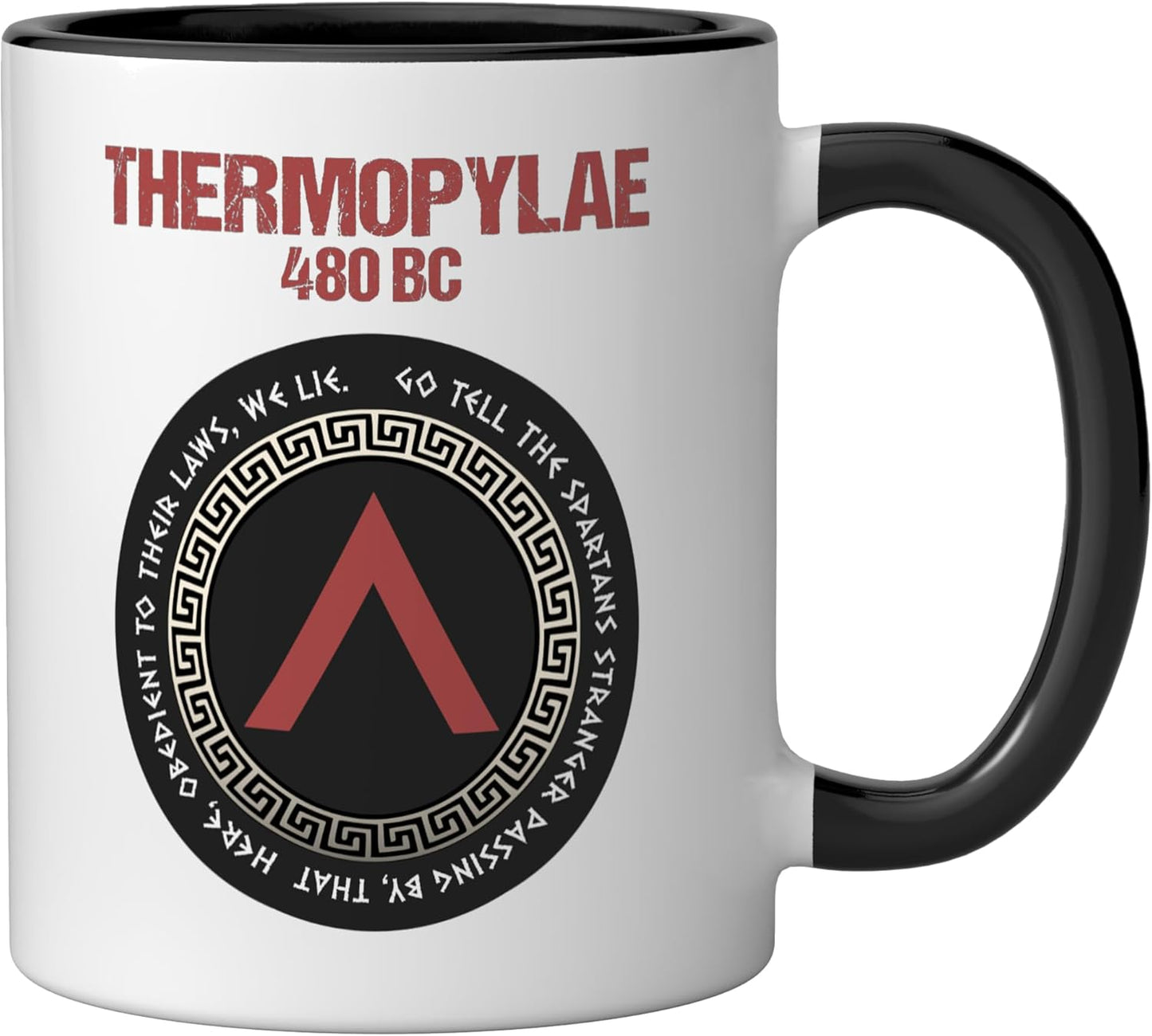 Taza cerámica Thermopylae Epitaph Esparta con símbolo Lambda negra/blanca
