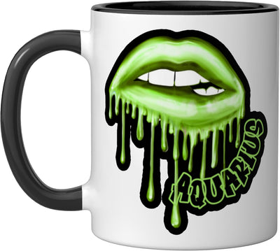 Taza cerámica Aquarius Dripping Lips Lime Aesthetic Zodiac Grafico Negro/Blanco
