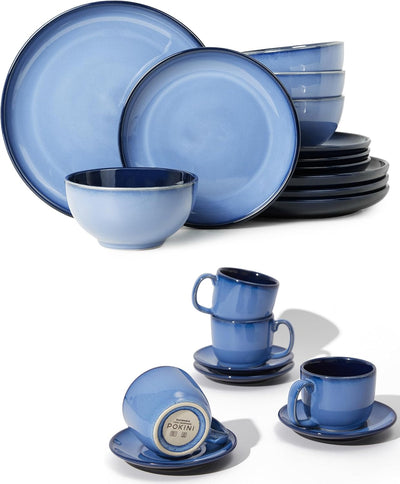 Set 16 Pzas Vajilla Tazas Café Platillos Azul