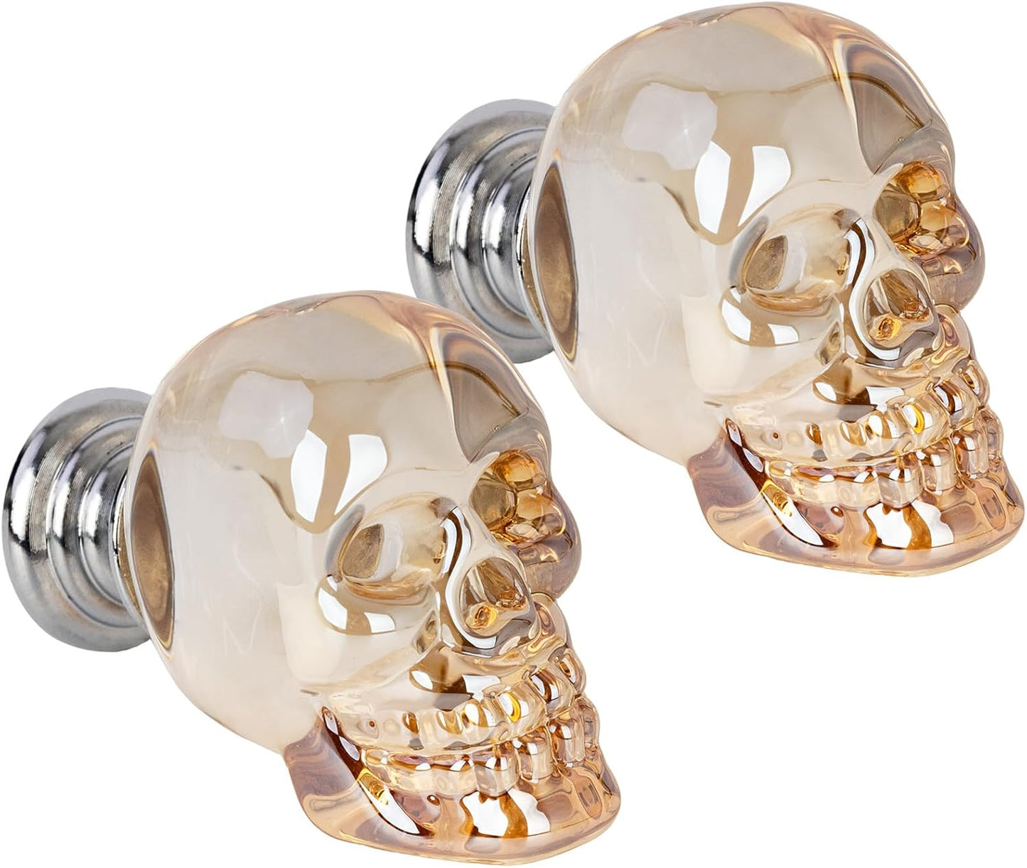 2 Pzas Pomos Calavera Cristal Transparente Dorado Champán