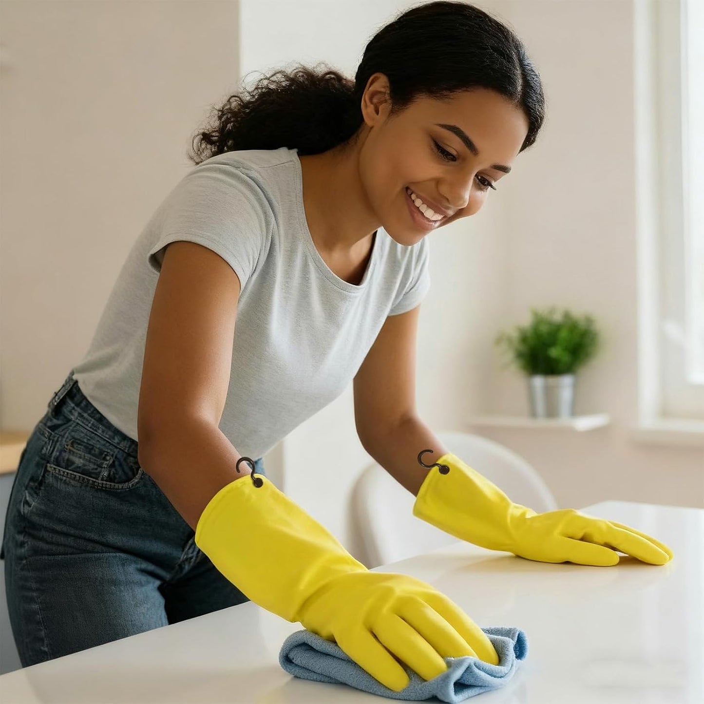 Guantes goma para lavar platos con ganchos talla M