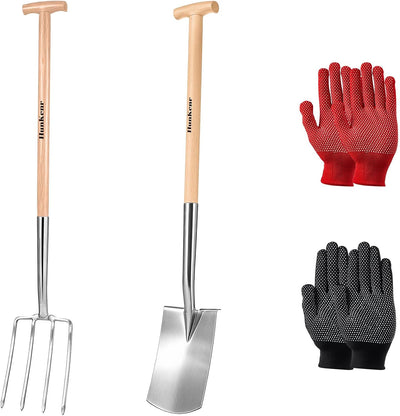 Juego palas horquilla acero inox 47pulg mango T
